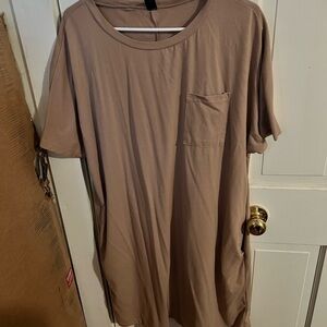 Casual Tan T-Shirt Dress with Pocket